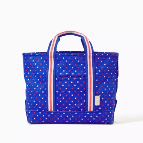 NEW LILLY PULITZER WOMENS MINI MERCATO TOTE BOREALIS BLUE CANVAS ZIPPER TOP - Picture 1 of 7